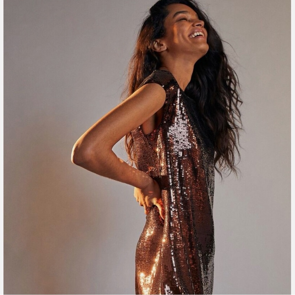 NWOT Anthropologie Maeve Kara Sequin Wine-color Mini Dress Women’s Size M